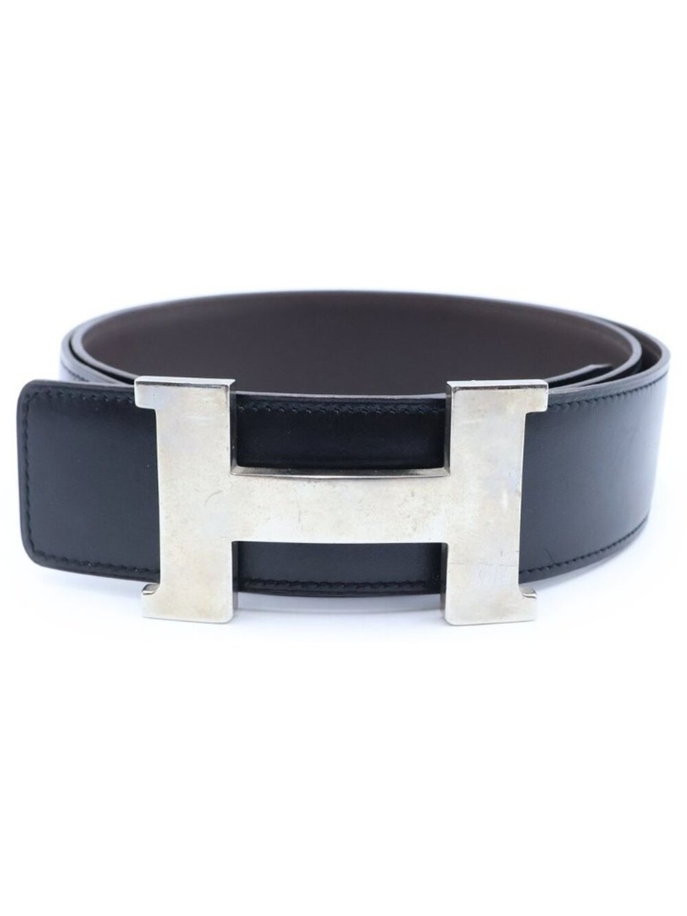 Hermes Constance Leather Belt Silver Black